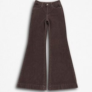 Ghanda Womens Brown Corduroy High Waisted Flare Pants Size 8 Retro Boho Wide Leg